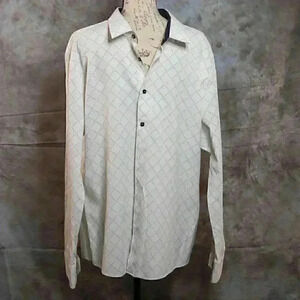 Rosso Milano Italy Modern Fit 3XL white w/blue/yellow square pattern, button dow